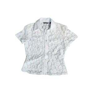 Samuel Dong Circle Pattern Lace Broderie Anglaise Shirt Excellent - White
